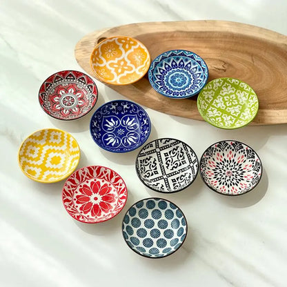 🍽️Round ceramic sauce bowl with colorful geometric patterns
