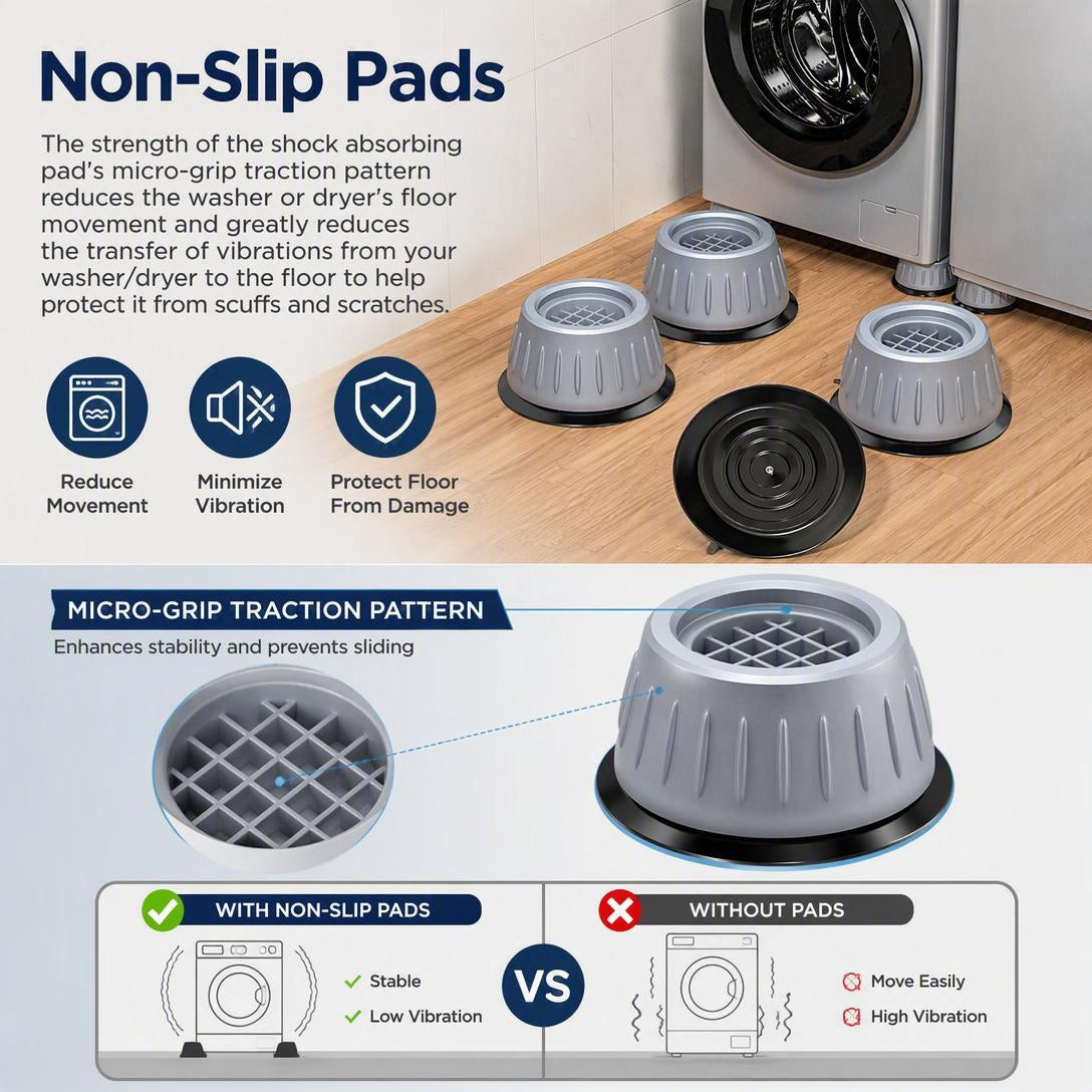 Noise Reducing and Anti Slip Anti Vibration Rubber Washing Machine Feet Pads（4Pcs）