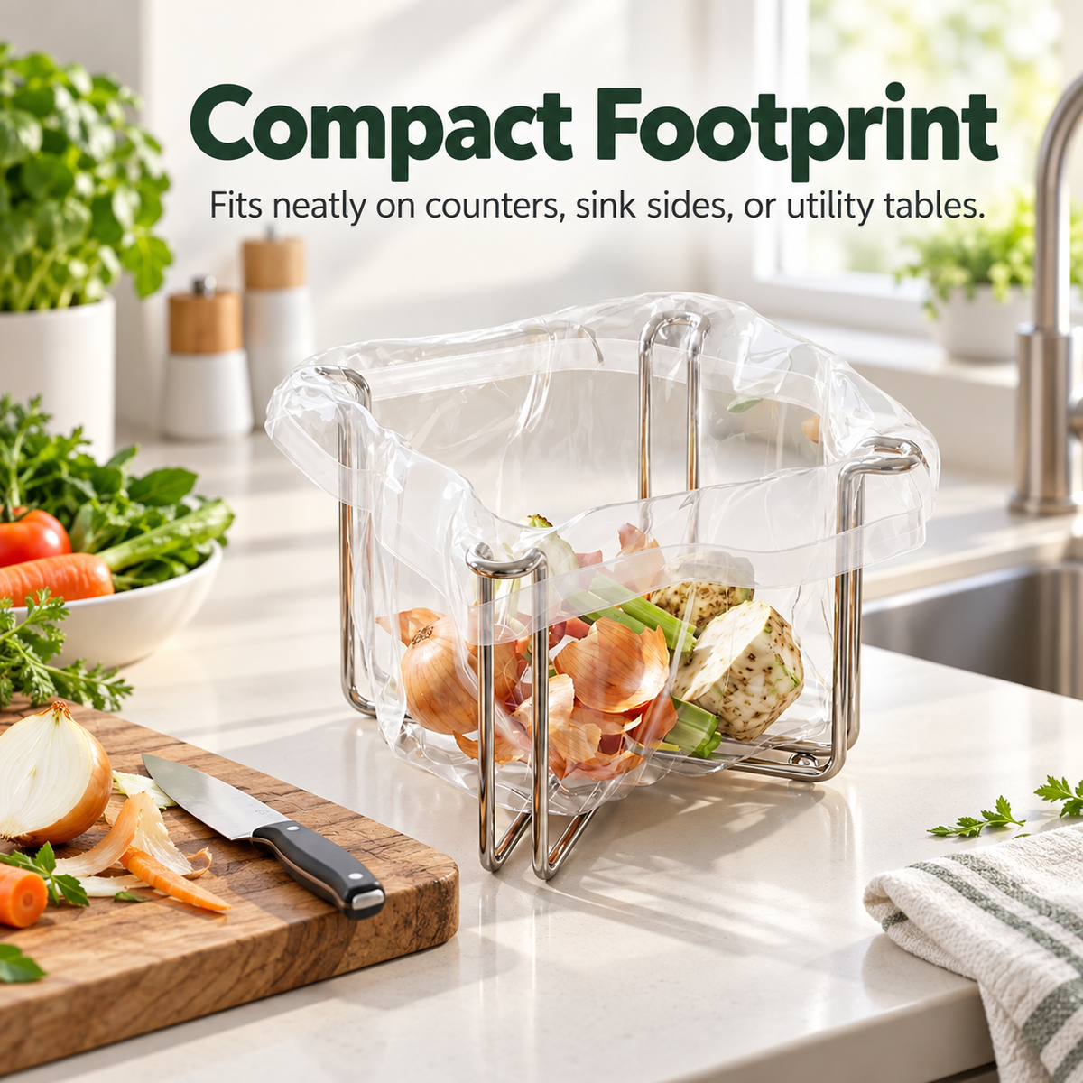 🗑️Collapsible 304 Stainless Steel Trash Bag Holder – Suitable for Sinkside, RVs, and Offices