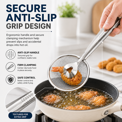 🍳2-in-1 Stainless steel frying filter clip