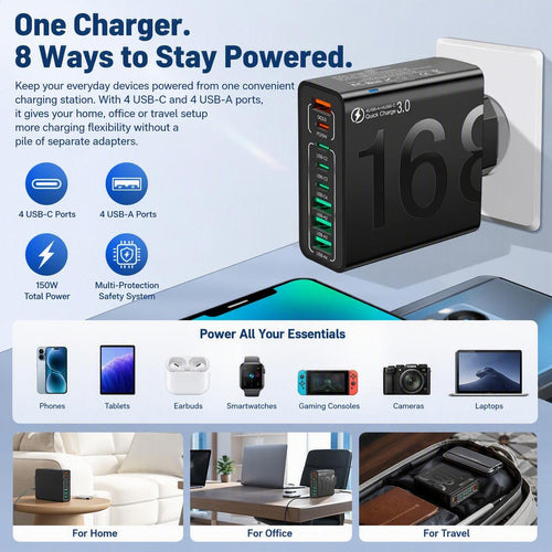 Portable Smart 8-Port Charger, Suitable For A Variety Of Devices
