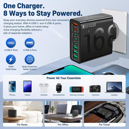 Portable Smart 8-Port Charger, Suitable For A Variety Of Devices