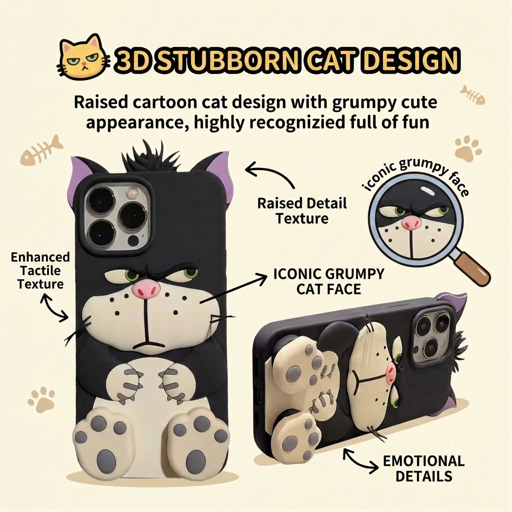😼Cartoon Lucifer Cat Silicone Phone Case for Apple 17/16/15 Pro Max