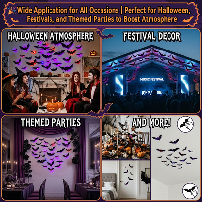 🦇3D Bat and Spider Wall Decals for Halloween – Party Decorations and Room Decor