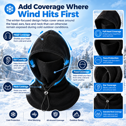 One‑Piece Winter Full Head Face Neck Cover With Drawstring Adjustable