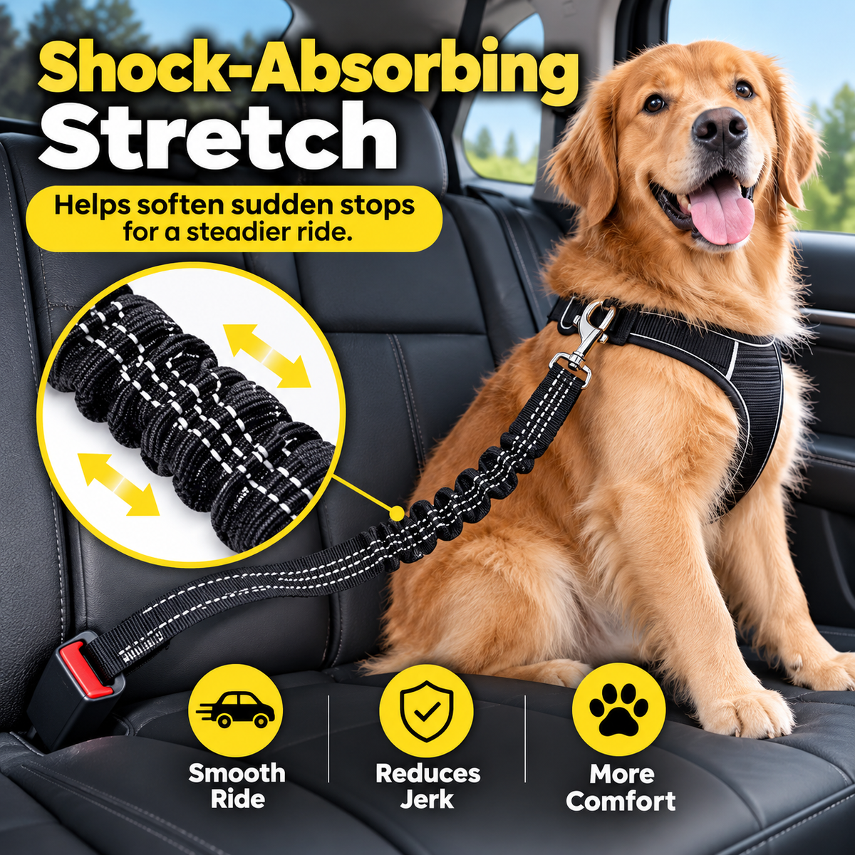 🧵Pet Car Seat Belt – High-Strength, Retractable, and Adjustable Harness