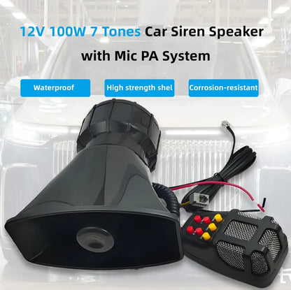 🚗🔊 12V Power Car Exterior Sound Speaker Kit with Mic, 7-Tone Horn