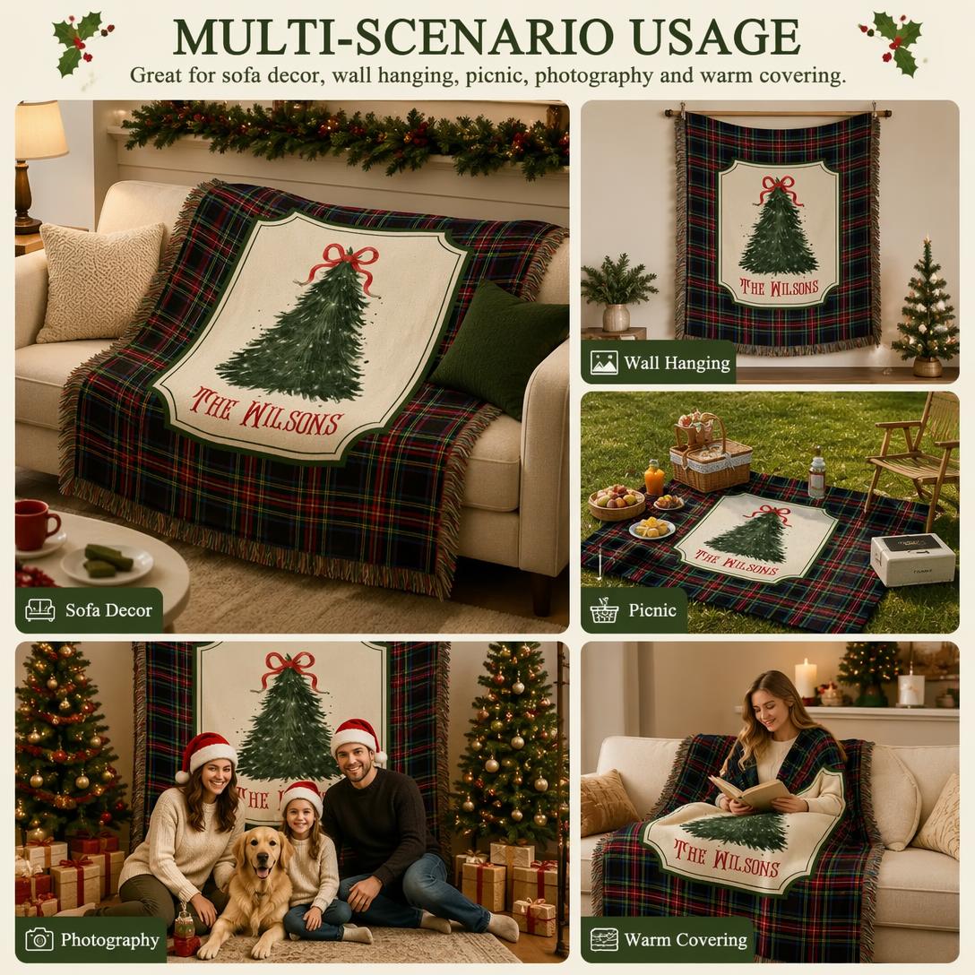 🎄Personalized checkered Christmas tree pattern woven blanket