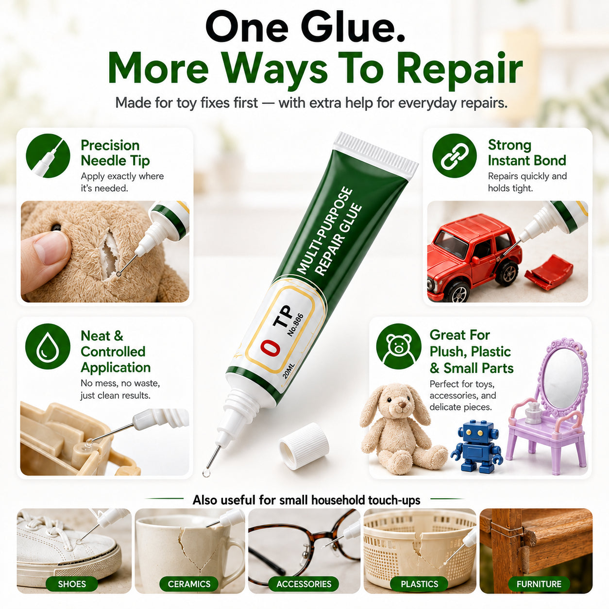 💪 Multi-Purpose Strong Repair Glue – Precision Waterproof Adhesive for Shoes, Toys & Crafts 🛠️