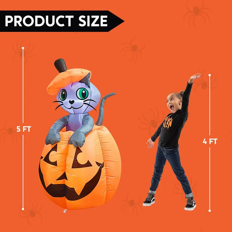 🎃Animated Halloween inflatable cat pumpkin with LED lights