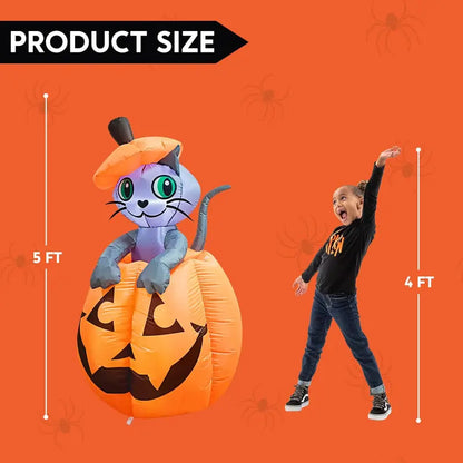 🎃Animated Halloween inflatable cat pumpkin with LED lights
