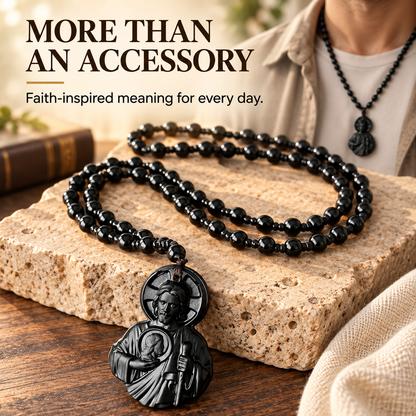 Natural Obsidian Jesus Sacred Heart Pendant Necklace