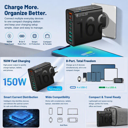 Portable Smart 8-Port Charger, Suitable For A Variety Of Devices