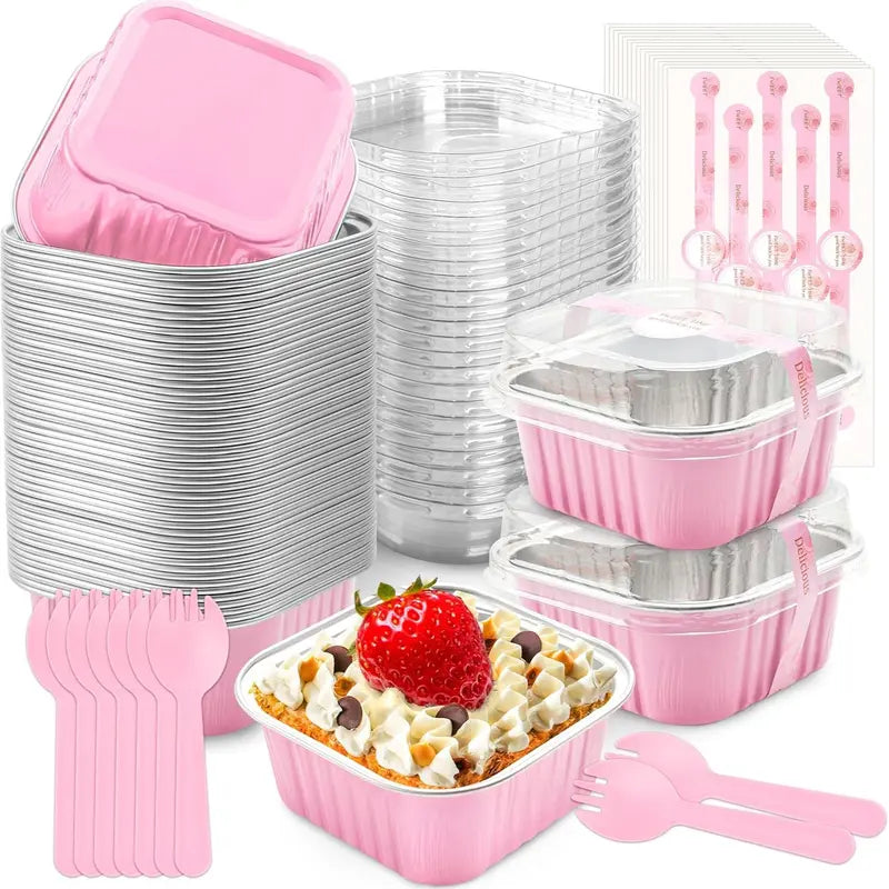 🎂💖 5oz Mini Aluminum Foil Bakeware Pans with Plastic Lids