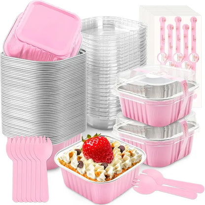 🎂💖 5oz Mini Aluminum Foil Bakeware Pans with Plastic Lids