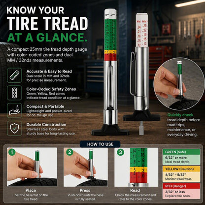 Car Tire Tread Depth Gauge Color Coded