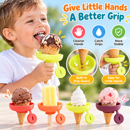 🍦4-piece silicone ice cream stand set - leak-proof cone stand with anti-drip cover