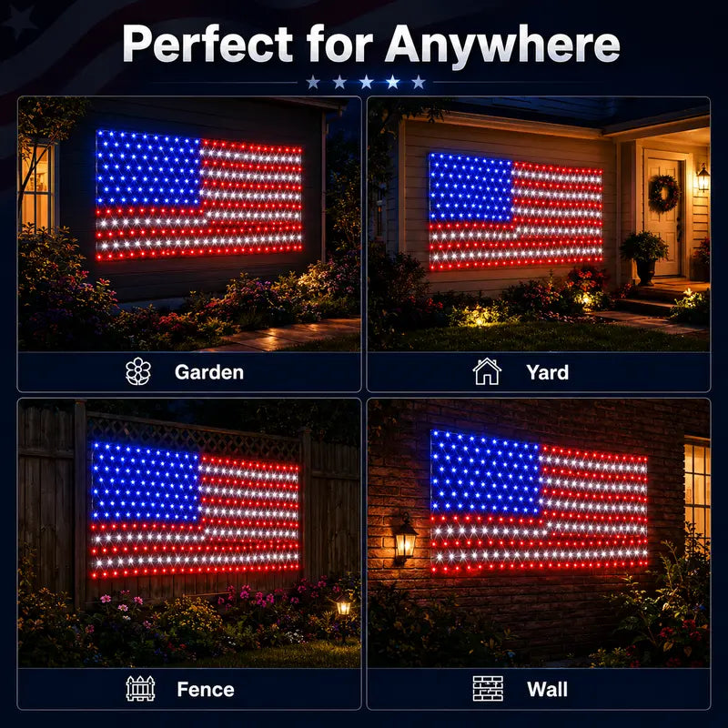 🇺🇸🎆Super Bright Solar-powered outdoor waterproof American flag mesh light