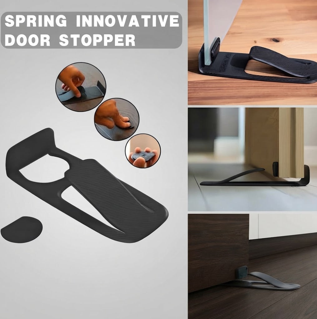 🦶Spring-loaded innovative doorstop - securely holds open door wedges in place