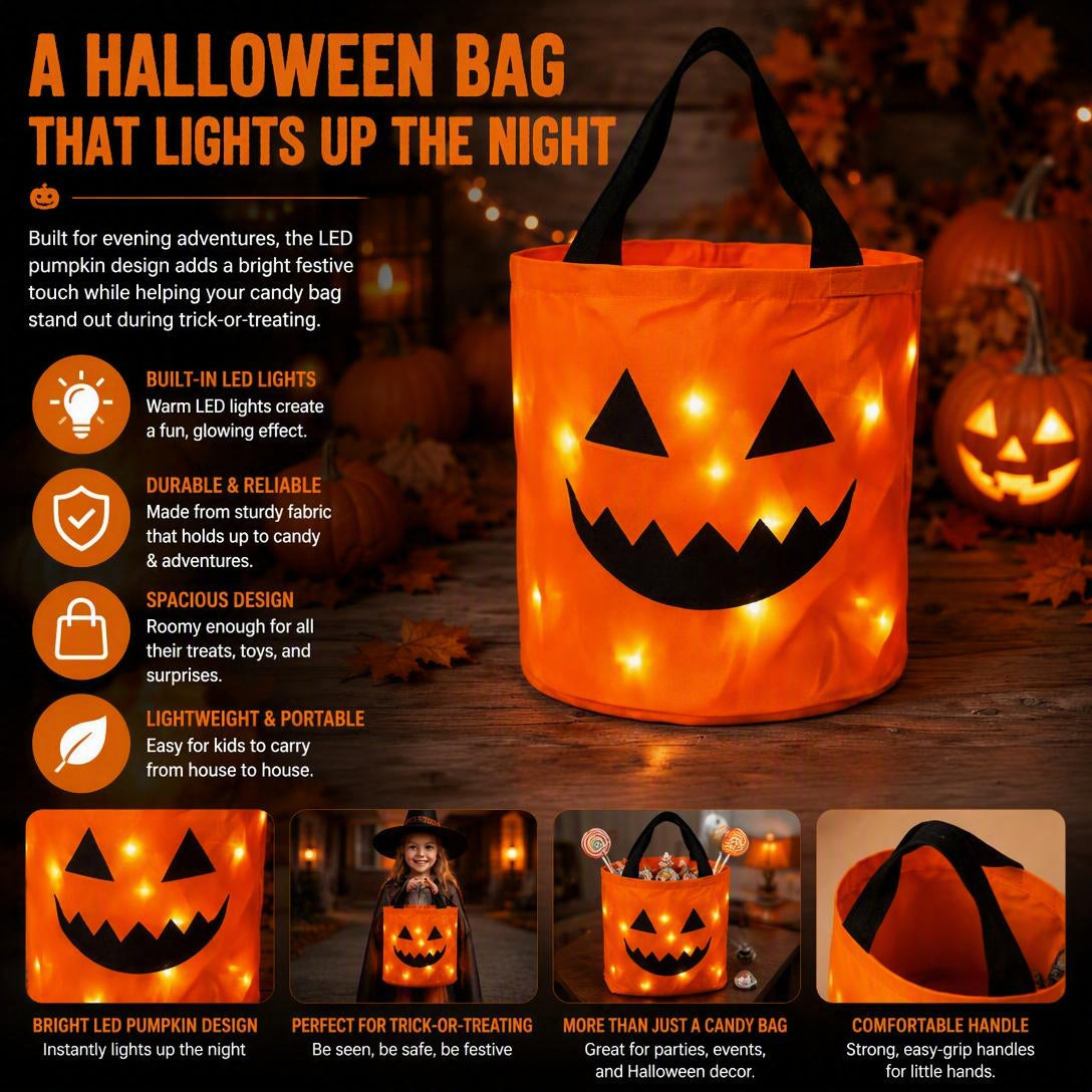 Halloween Candy Bucket with LED Lights