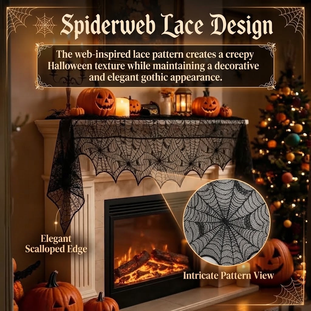 Halloween Lace Spiderweb Fireplace Decorative Towel
