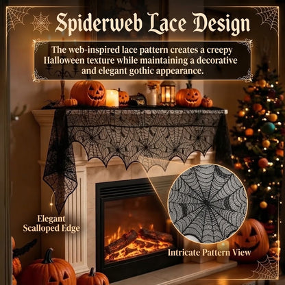 Halloween Lace Spiderweb Fireplace Decorative Towel