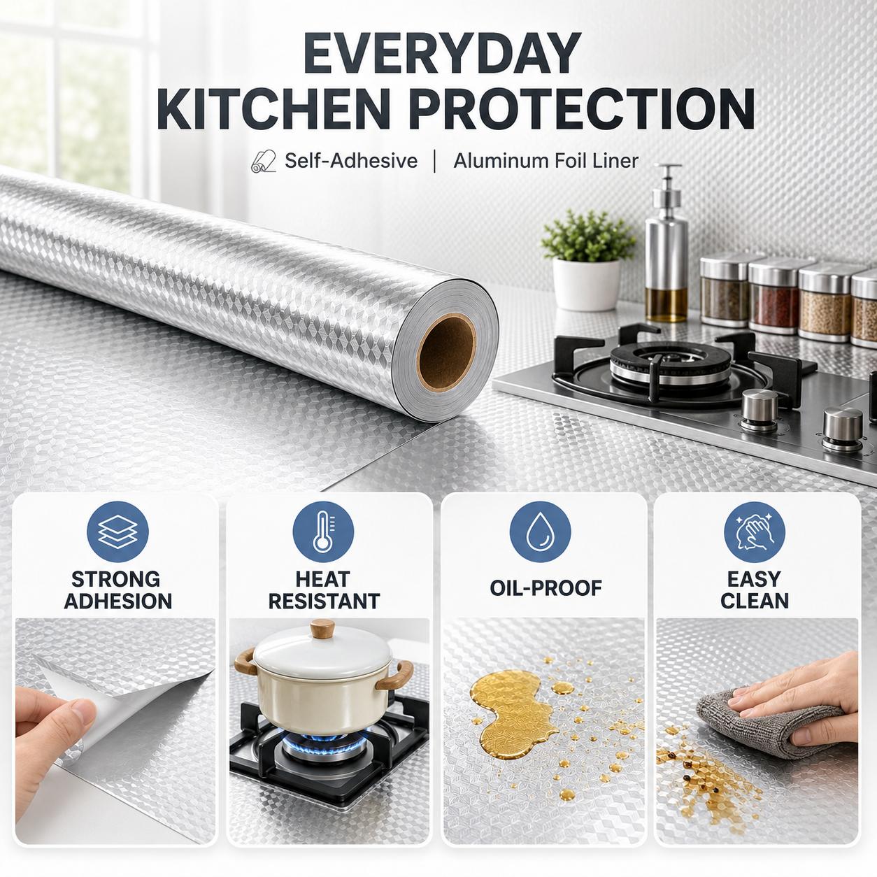 ✨Self-adhesive aluminum foil kitchen splash-proof wallpaper