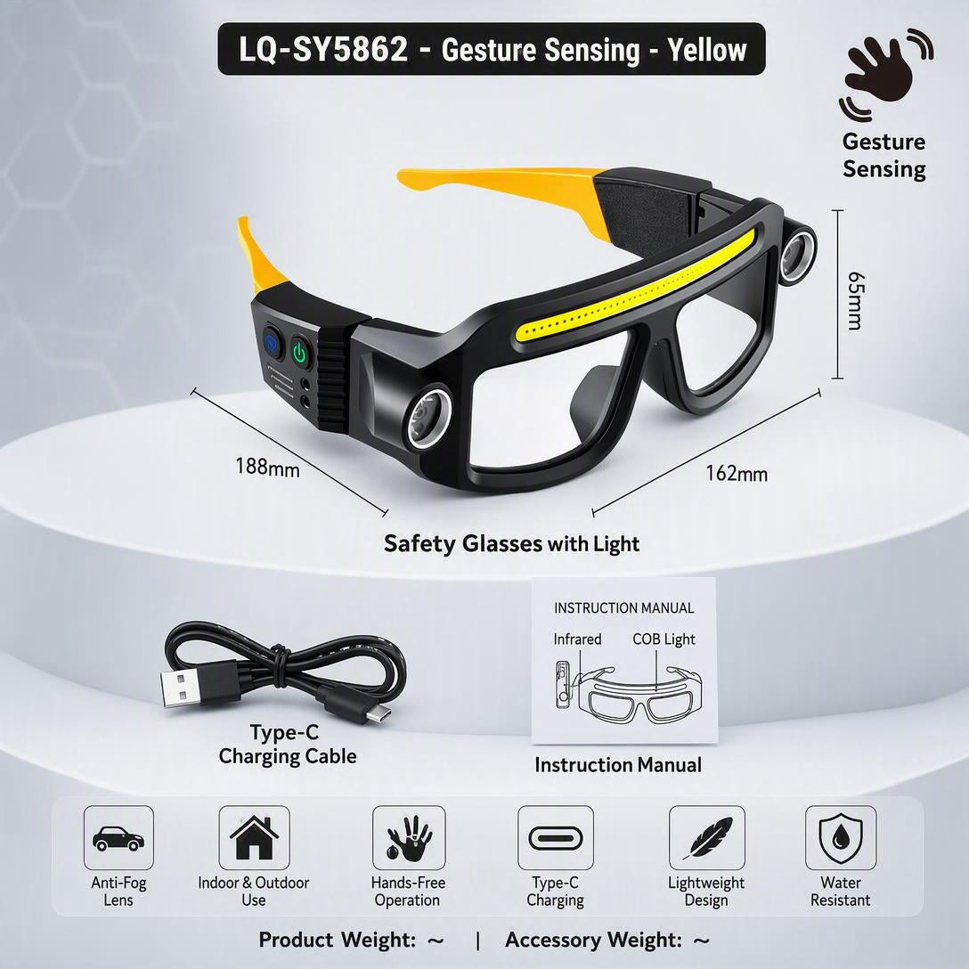 Rechargeable Lighted Safety Glasses with LED Headlamp