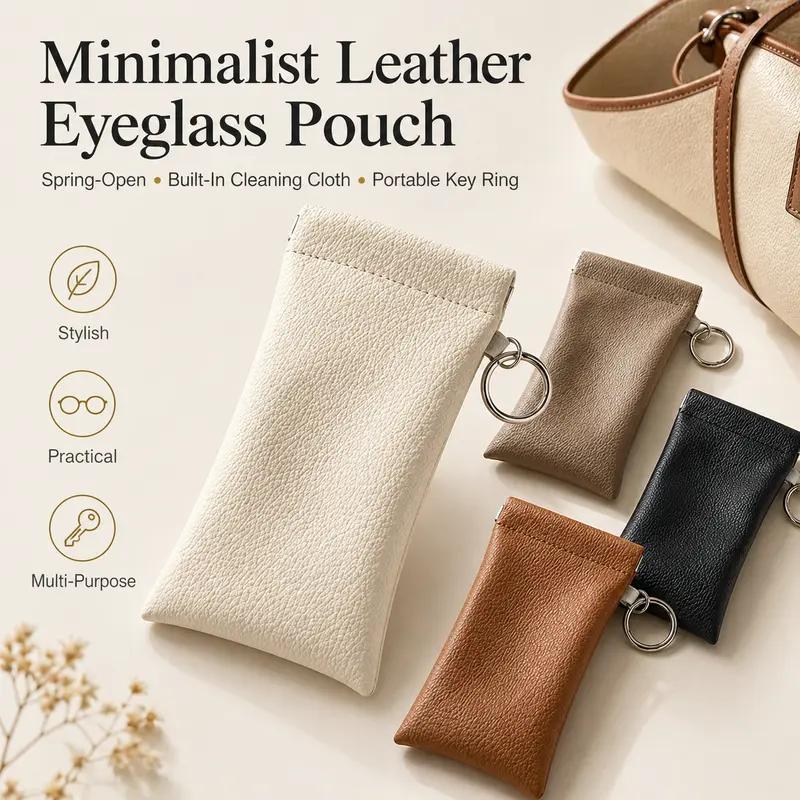 Buy three get one free🎒 PU Leather Eyeglass Pouch with Key Ring - Spring-Open Portable Glasses Case ✨