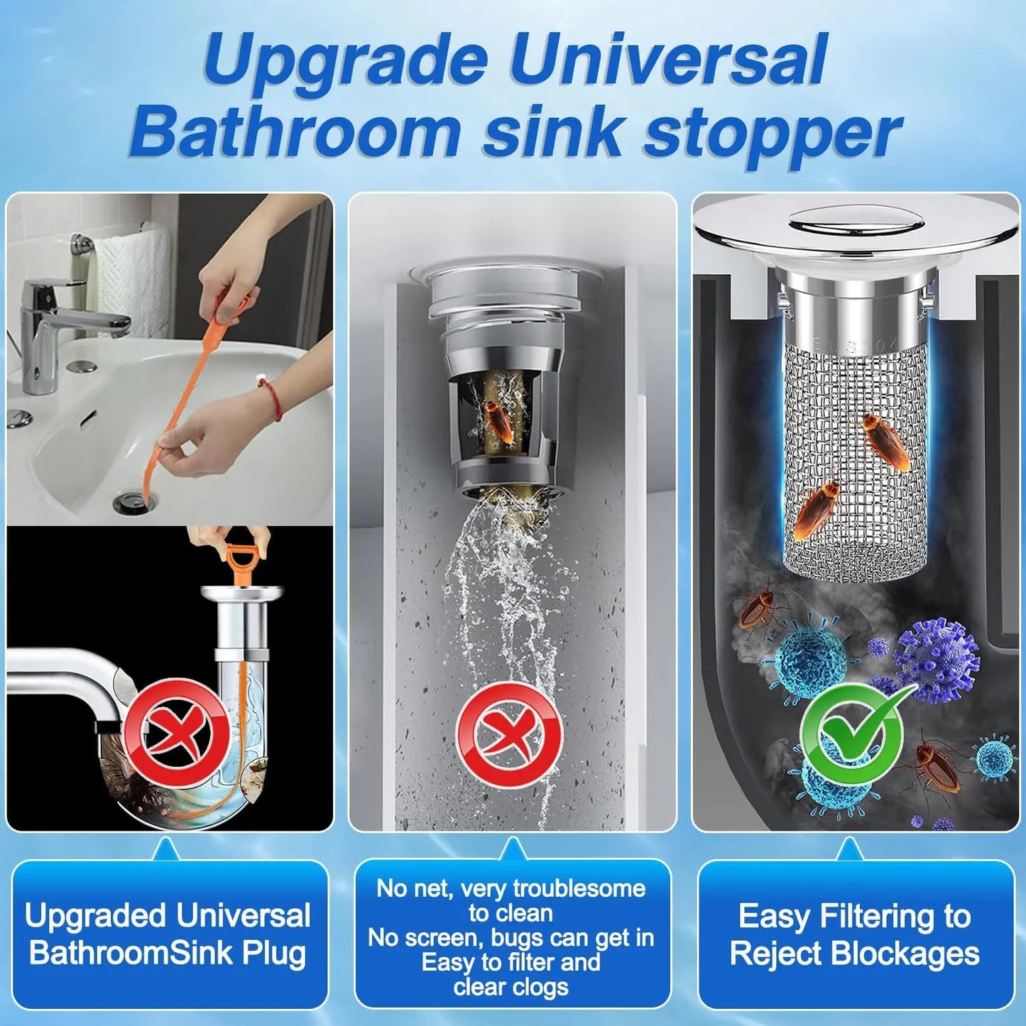 🔩Stainless Steel Anti-Odor Bathroom Sink Stopper