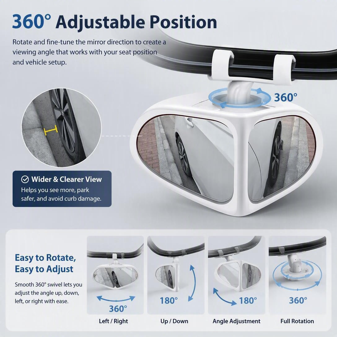 360° HD Car Rearview Mirror With Blind Spot Assist And Adjustable Small Round Mirror
