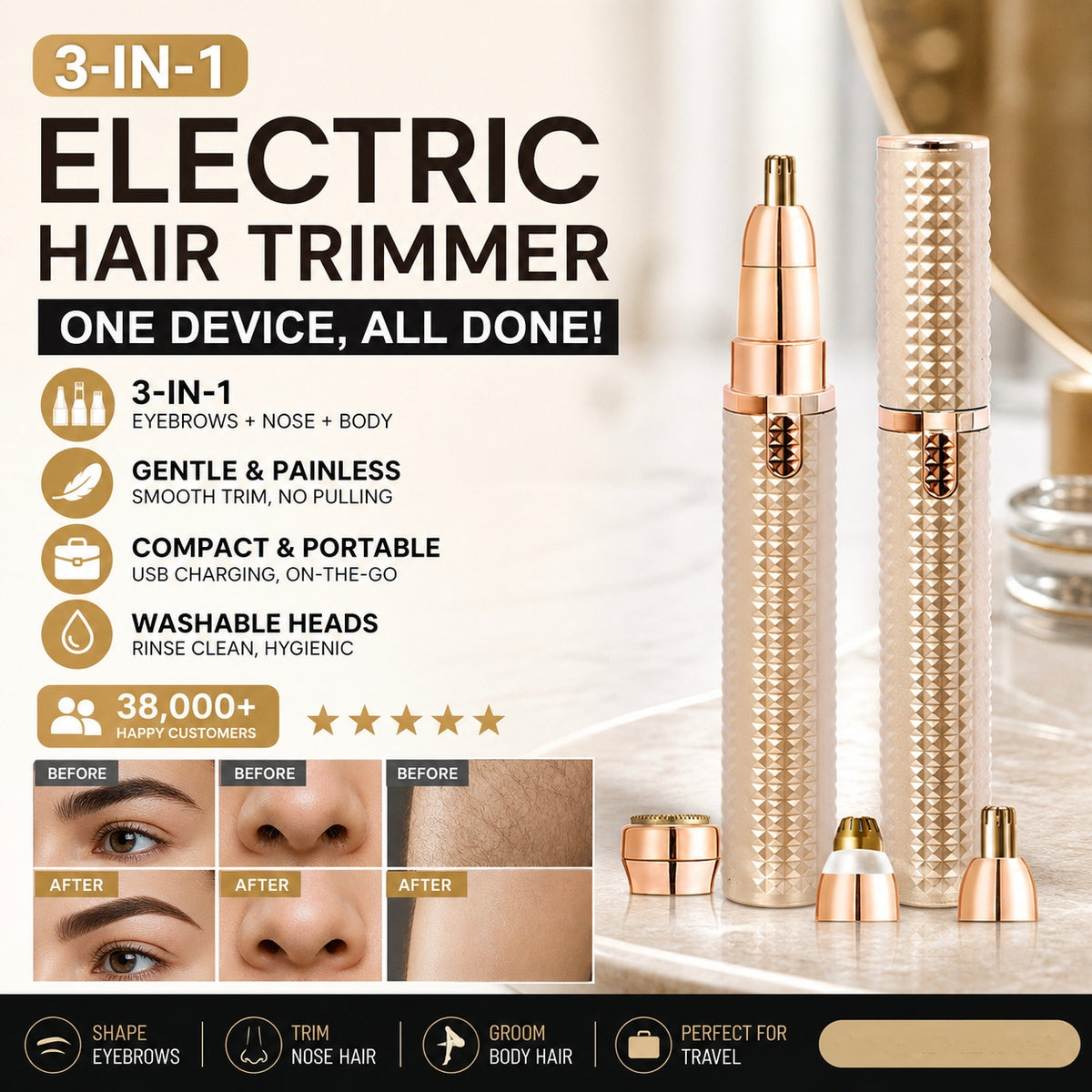 ✨Precision 3-in-1 Electric Facial Hair & Brow Trimmer – Smooth, Gentle & No Redness