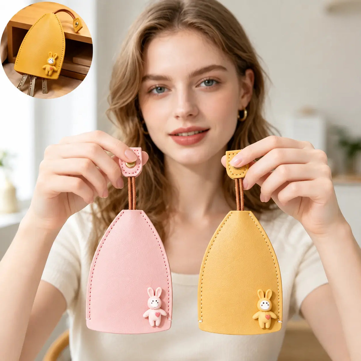 Cute pink and yellow pull-out key cases