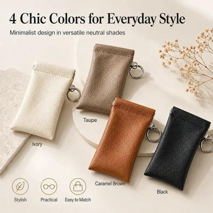 🕶️ Soft PU Leather Eyeglasses Pouch with Cleaning Cloth & Key Ring