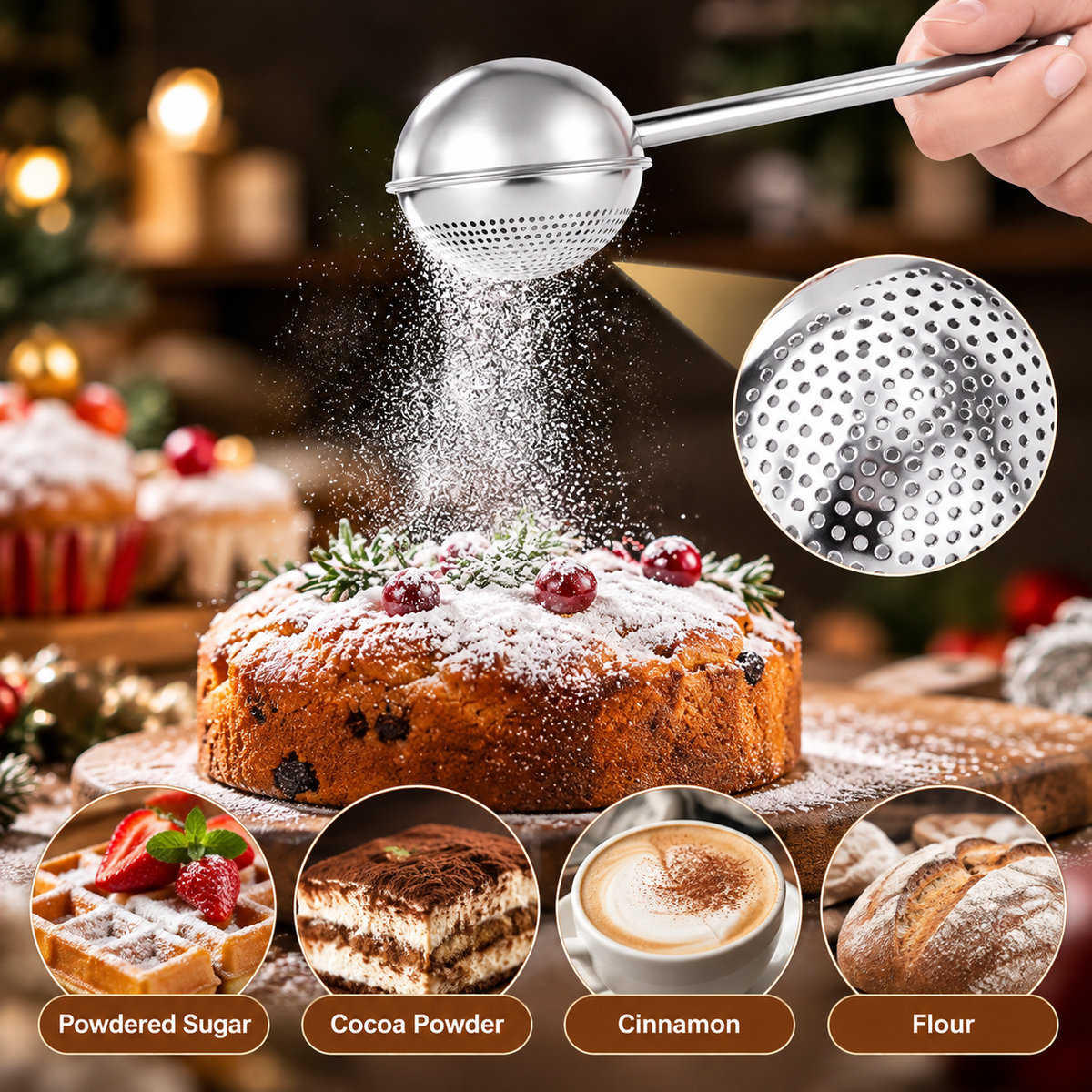 🥄Stainless Steel Long-Handled Mesh Flour Sifter/Duster — Suitable for Various Powders