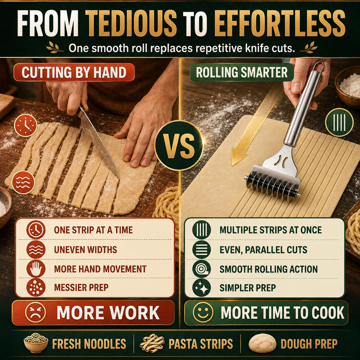 Buy 1 Get 1 Free🍝 Perfect Homemade Noodles in One Smooth Roll! 9-Wheel Stainless Steel Noodle & Dough Cutter ✨