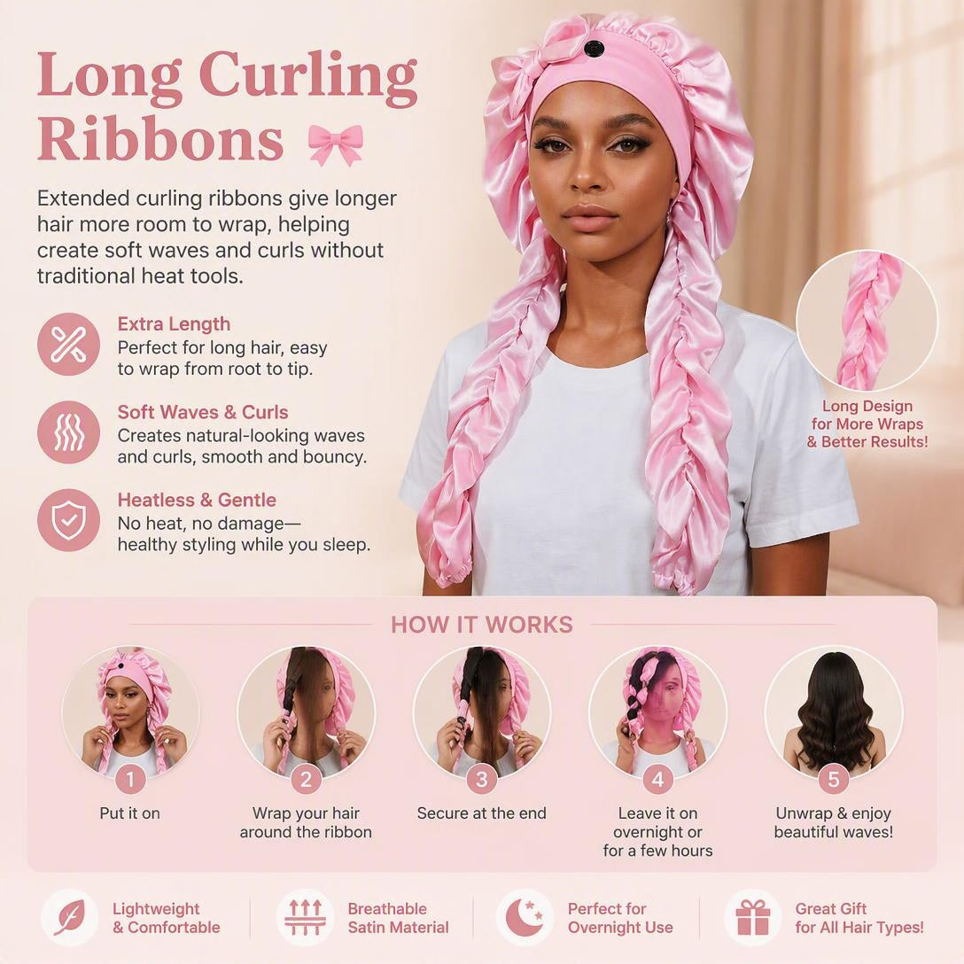 Satin Sleep Bonnet with Long Curling Ribbons for Heatless Curls