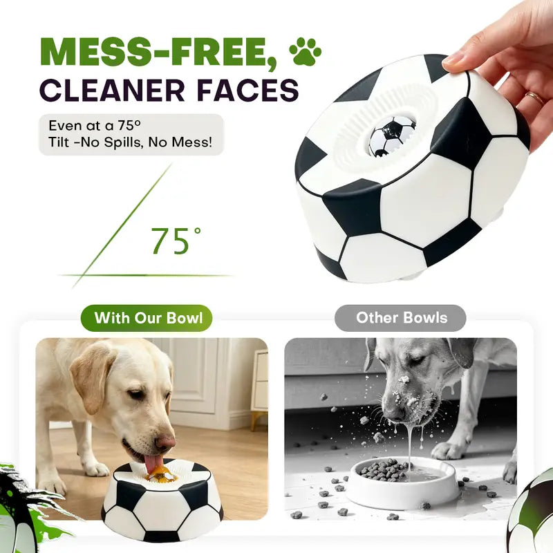 ⚽🐕 Soccer Style Multi purpose dog bowl ,Dog Liquid Slow Feeder,Lick Bowl Mat with Ball