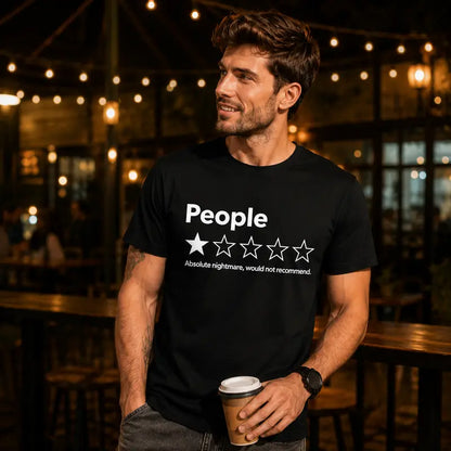 Unisex Short-Sleeved T-Shirt With A Funny One-Star Review Printed On It.
