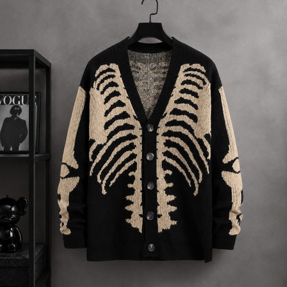 🧥Skull Print Button-Up Sweater