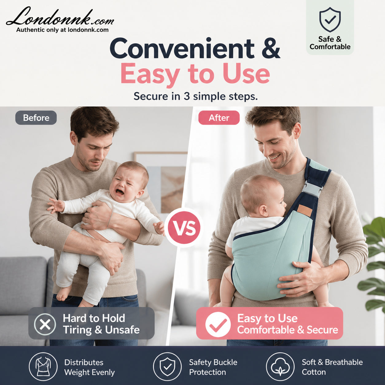 👶 4-in-1 Breathable Baby Carrier – 0-36 Months, Front/Back/Facing In/Out – Hands-Free