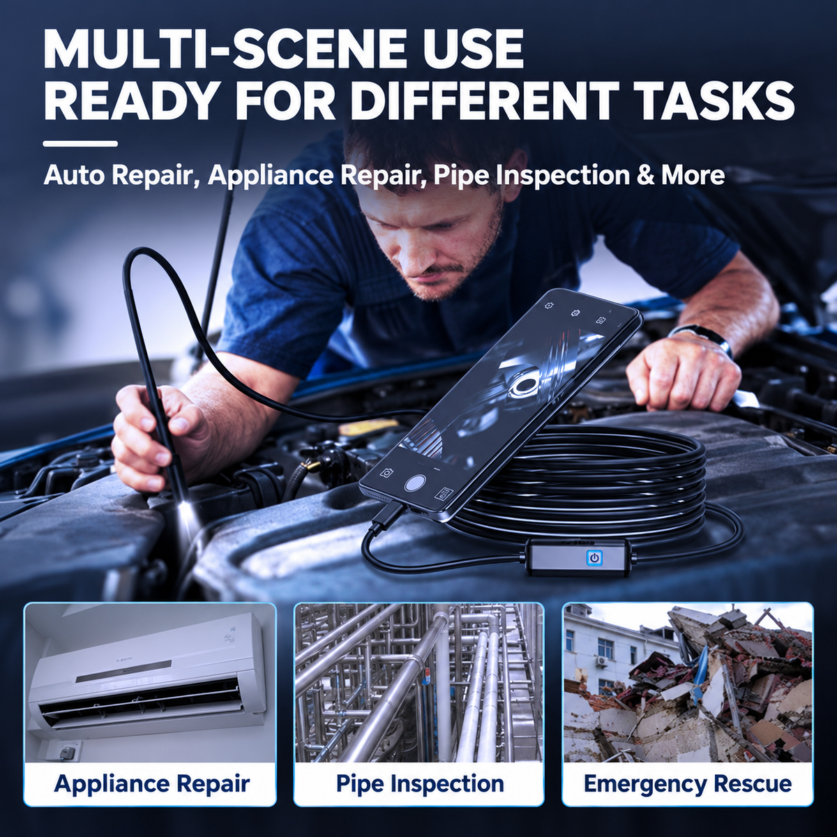 📸IP67 Waterproof High-Definition Pipe Endoscope Inspection Camera - Suitable for Automotive Inspection and Home Repair