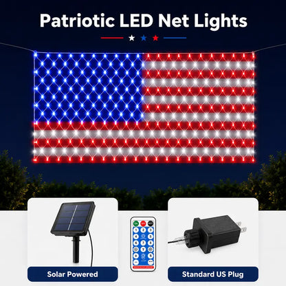 🇺🇸🎆Super Bright Solar-powered outdoor waterproof American flag mesh light