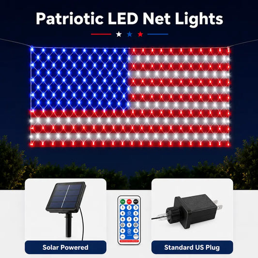 🇺🇸🎆Super Bright Solar-powered outdoor waterproof American flag mesh light