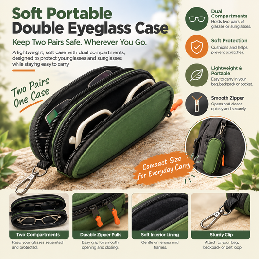 Soft Portable Double Eyeglass Case Zipper Sunglasses Bag