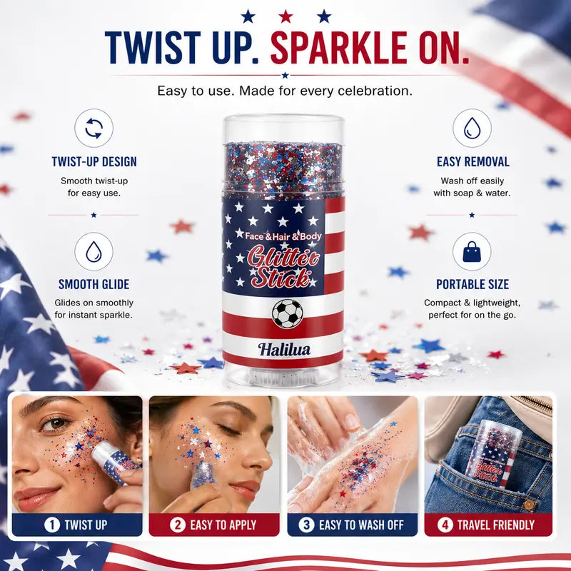 🌈🎆 4th of July Glitter Stick | Red, White & Blue Body & Hair Sparkle