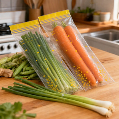 🥬 15-Pack Reusable Produce Storage Bags – Double-Seal Fridge Organizer Pouches