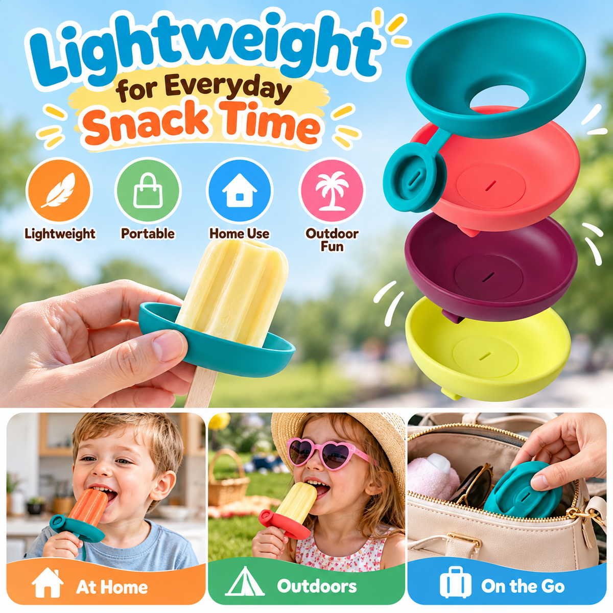 🍦4-piece silicone ice cream stand set - leak-proof cone stand with anti-drip cover