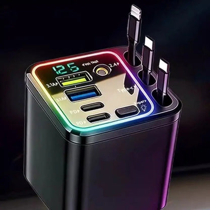 7-in-1 Retractable 120W Car Charger with Starry Sky Ambient LightAutomobiles
