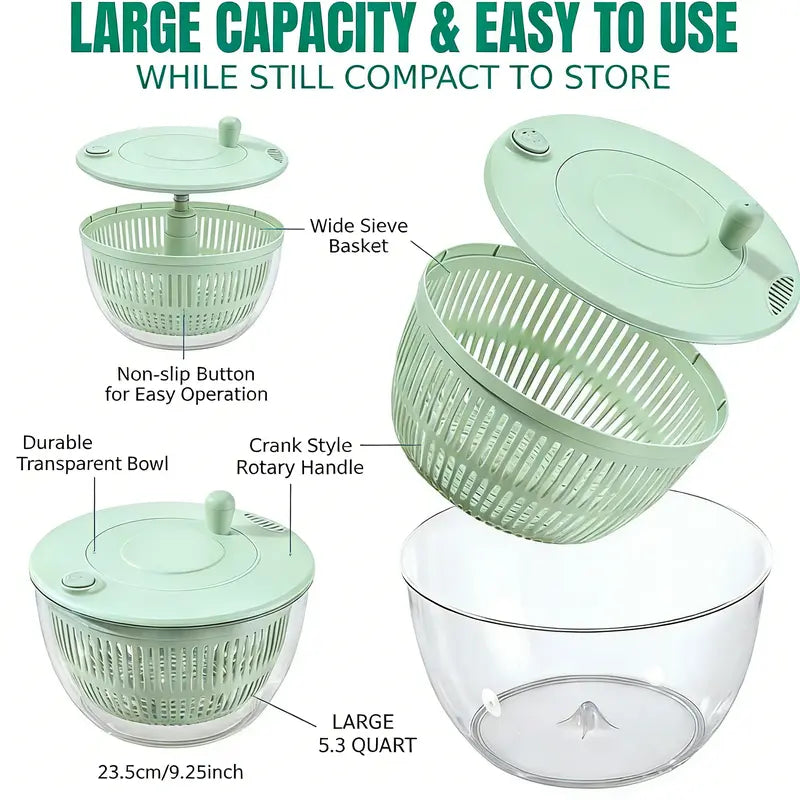 ✨ Salad Spinner Large, 3 IN 1 Vegetable and Fruit Washing Bowl with Strainer